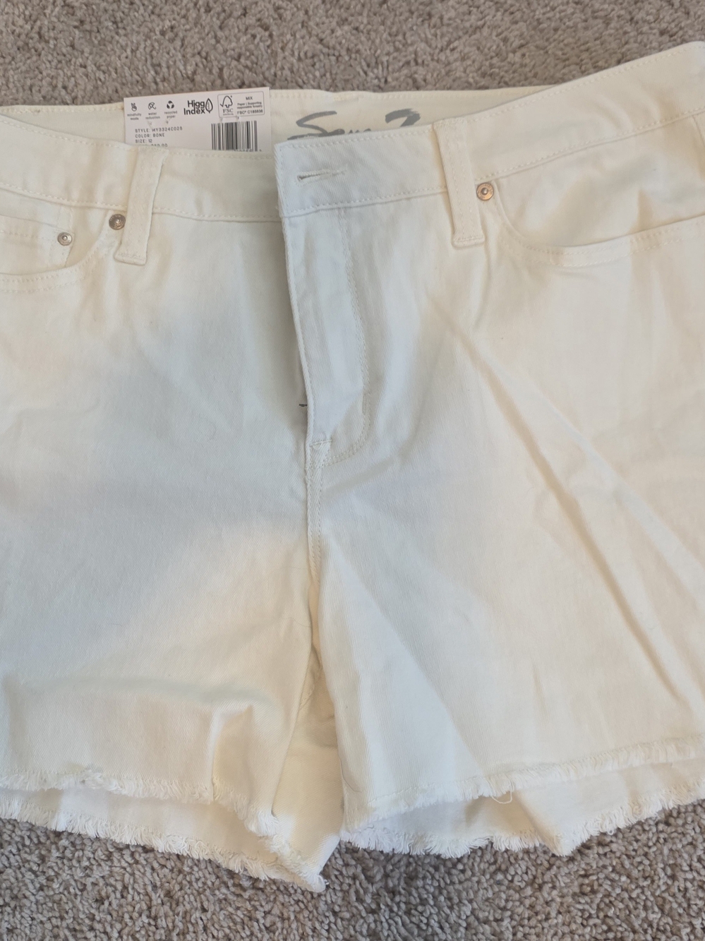 Seven7 Cream White Frayed Hem Denim Shorts